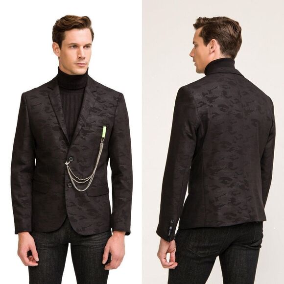 Rnt23 TWO BUTTON MONOCHROMATIC BLAZER - BLACK CAMO - Picture 2 of 14